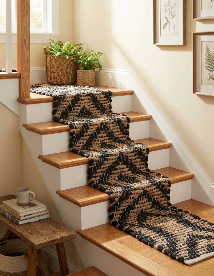 Detail image of  0' 9 x 2' 6  Hand Woven Chindi Jute Stair Rug