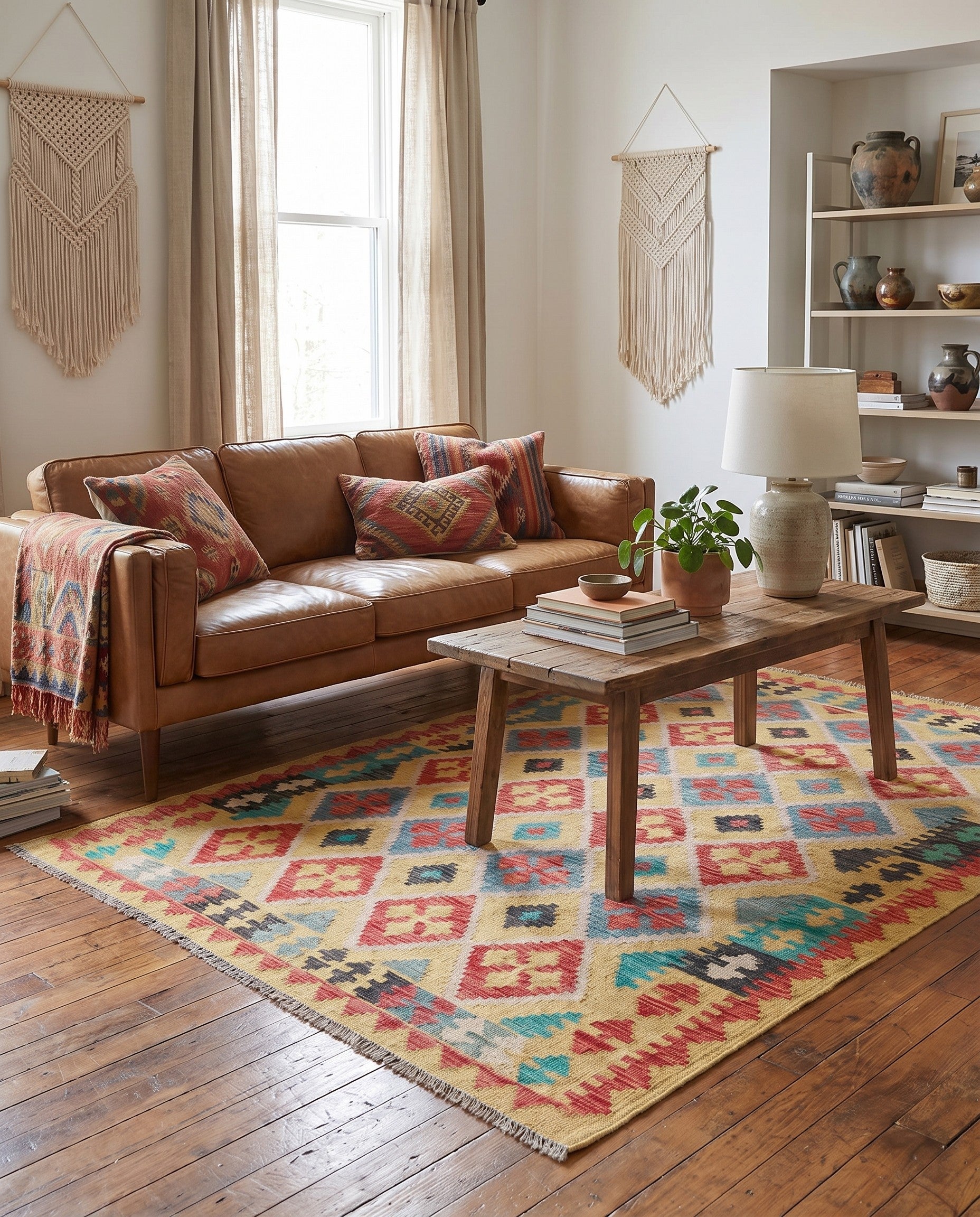 4' 3 x 5' 9 Hand Woven Kilim Maymana Wool Rug