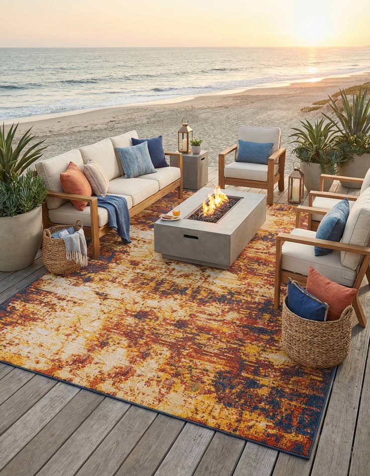 Detail image of 9' x 12'  Washable Coastal Indoor / Outdoor Rug
