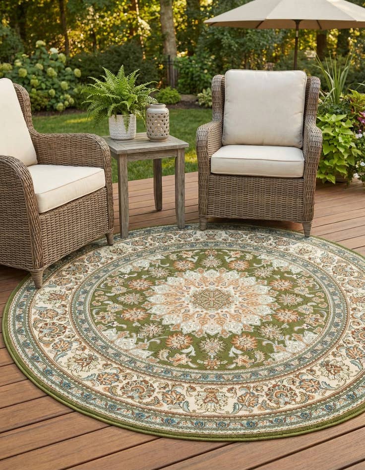 Detail image of 6' 1 x 6' 1  Washable Traditional Indoor / Outdoor Round Rug