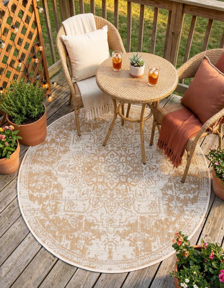 Detail image of 4' x 4' Easy-Clean Jill Zarin Dubai Indoor / Outdoor Round Rug