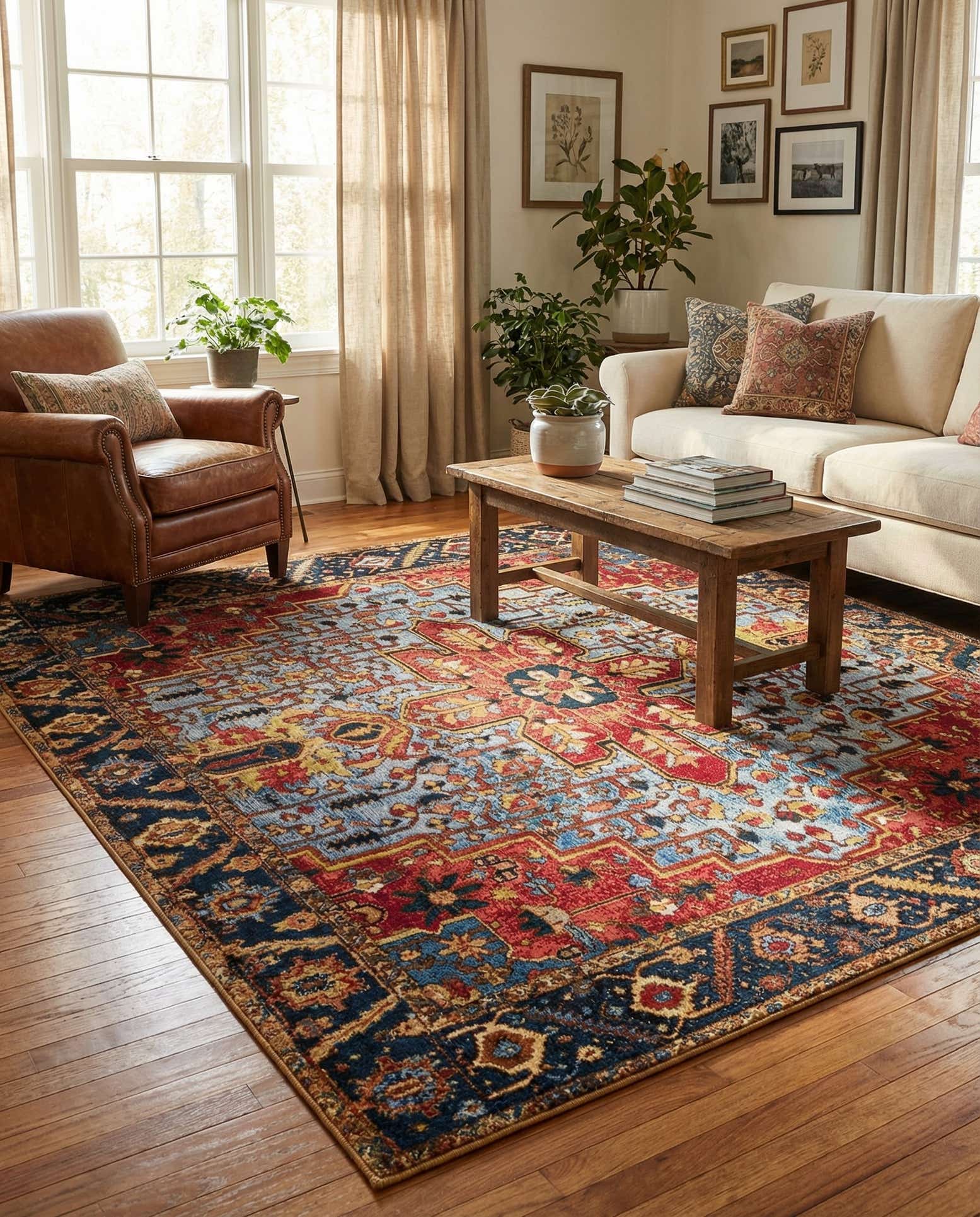 7' 10 x 7' 10 Easy-Clean Traditional Indoor / Outdoor Square Rug