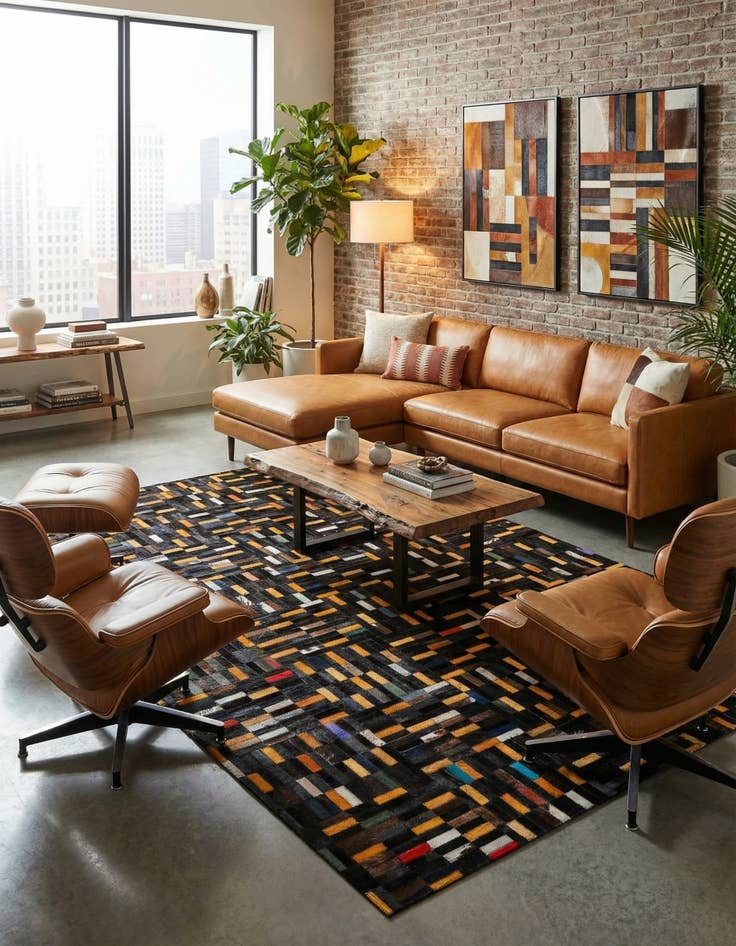 Detail image of  5' 2 x 7' 11 Cowhide - Patchwork Rug