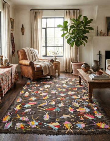 4' 9 x 6' 10 Hand Woven Kilim Suzani Wool Rug