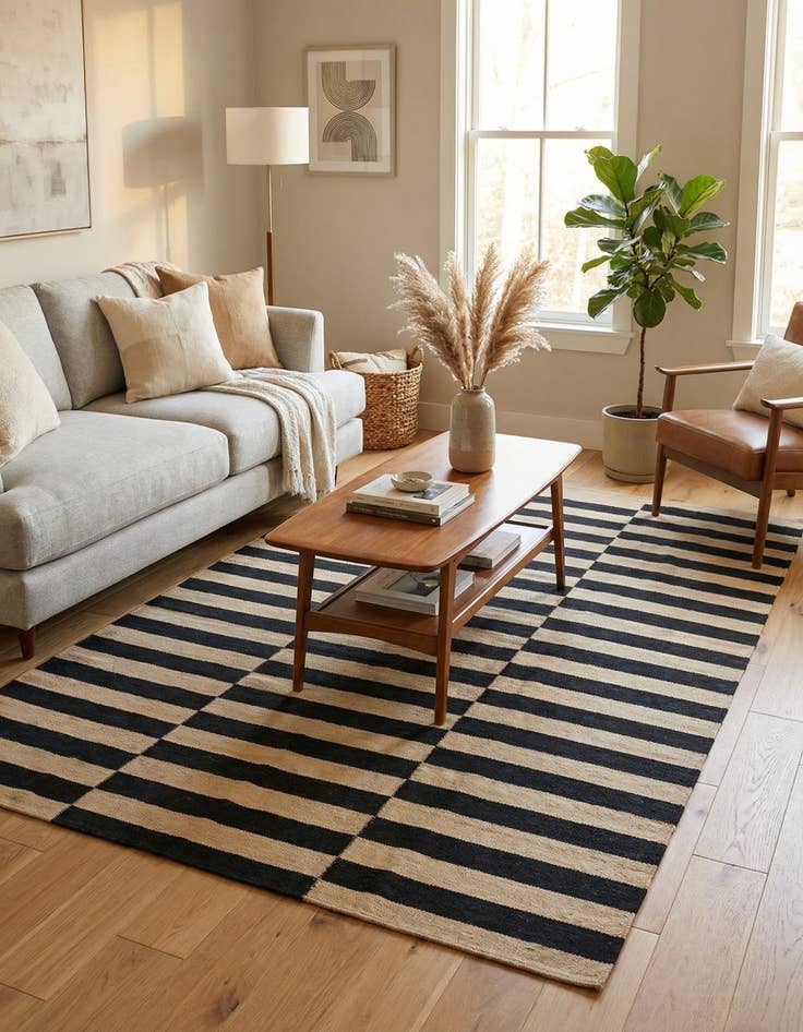 Detail image of 4' 2 x 5' 10  Hand Woven Kilim Modern Wool Rug