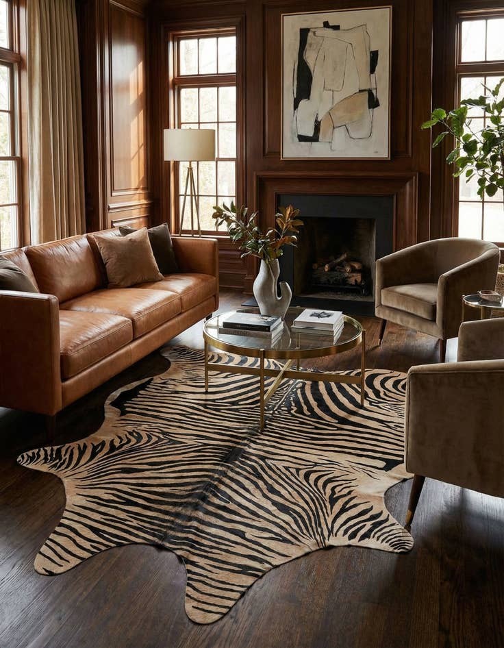 Detail image of  6' 4 x 6' 10 Cowhide Leather Freeform Rug