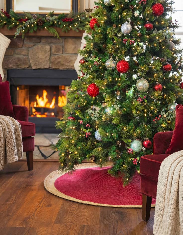 Detail image of 7' 1 x 7' 1  Hand Braided Christmas Tree Skirt