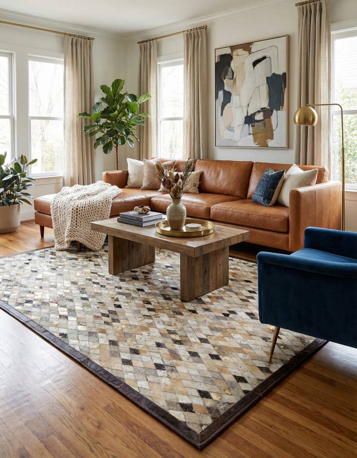 Detail image of  5' 1 x 7' 9 Cowhide - Patchwork Rug