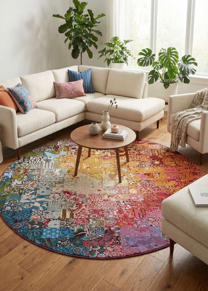 8' x 8' Easy-Clean Modern Indoor / Outdoor Round Rug