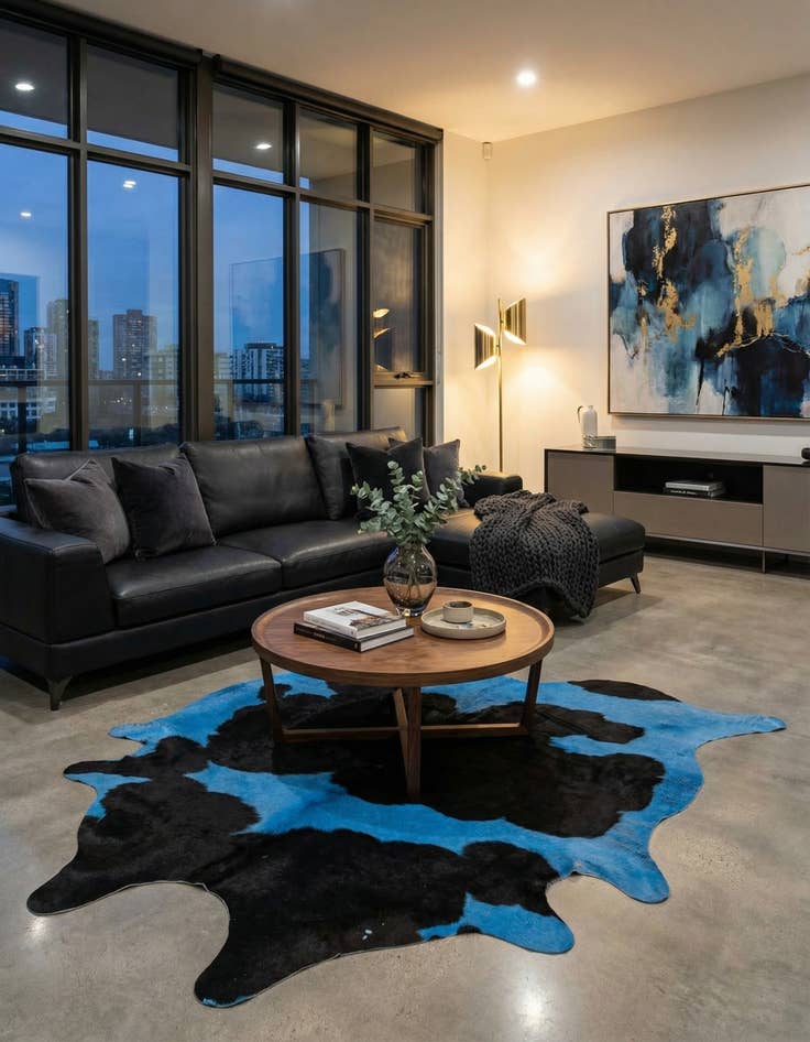 Detail image of 6' x 6' 2 Cowhide Leather Square Rug