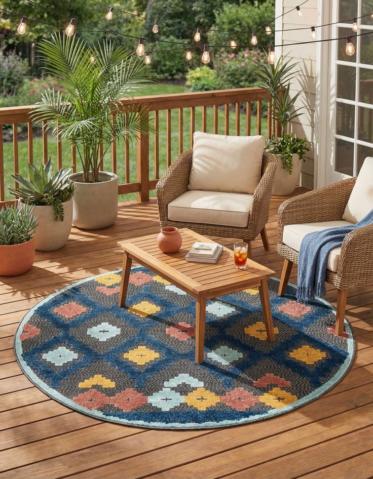 Detail image of 5' 3 x 5' 3  Washable Belize Indoor / Outdoor Round Rug