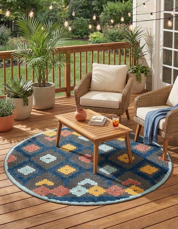 Charcoal Easy-Clean Belize Indoor / Outdoor Round Rug