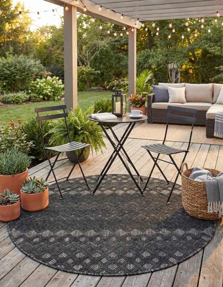 Detail image of  4' x 4'  Washable Trellis Textured Indoor / Outdoor Round Rug