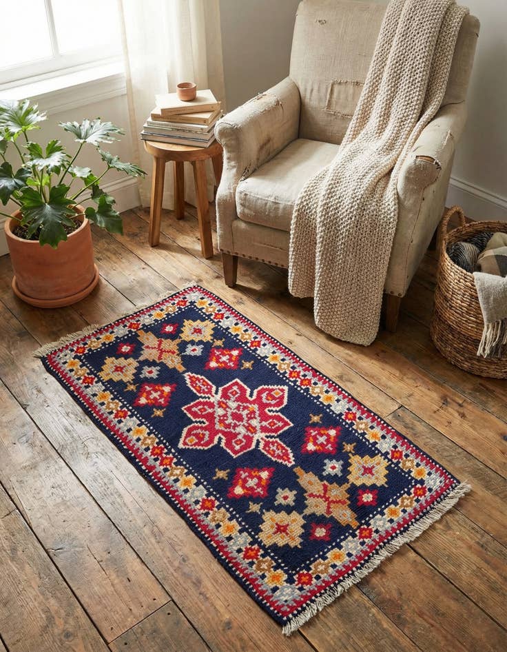 Detail image of 2' 2 x 4' 3  Hand Knotted Moroccan Wool Runner Rug