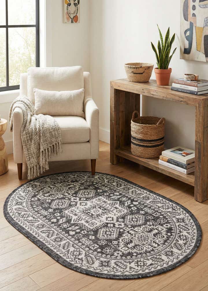 3' x 5' 3 Easy-Clean Aztec Indoor / Outdoor Oval Rug