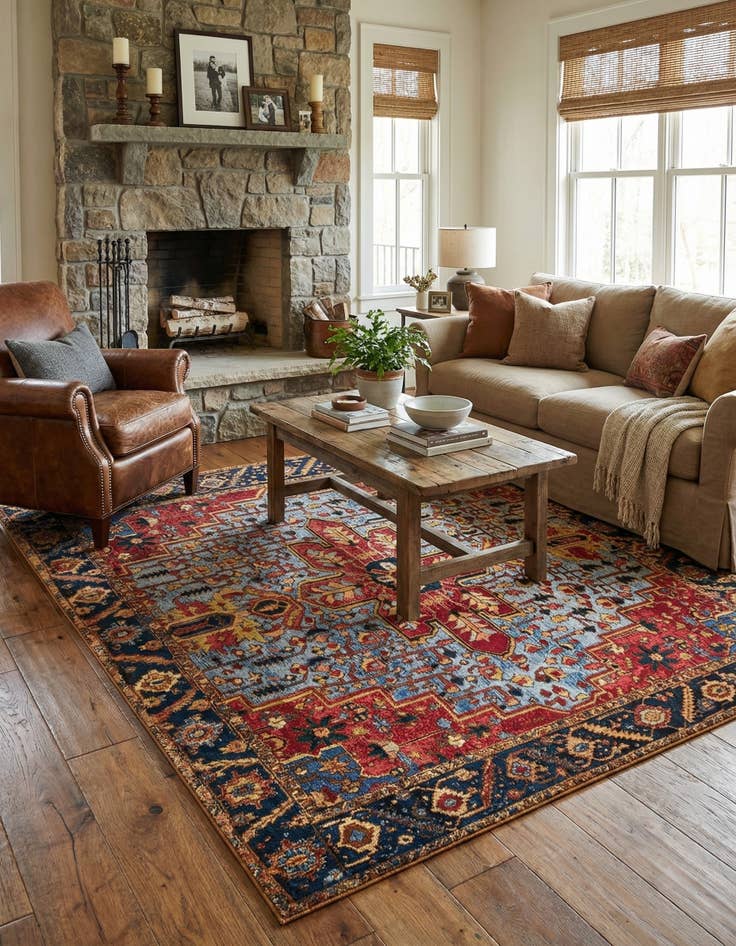 Detail image of 7' 10 x 7' 10  Washable Traditional Indoor / Outdoor Square Rug