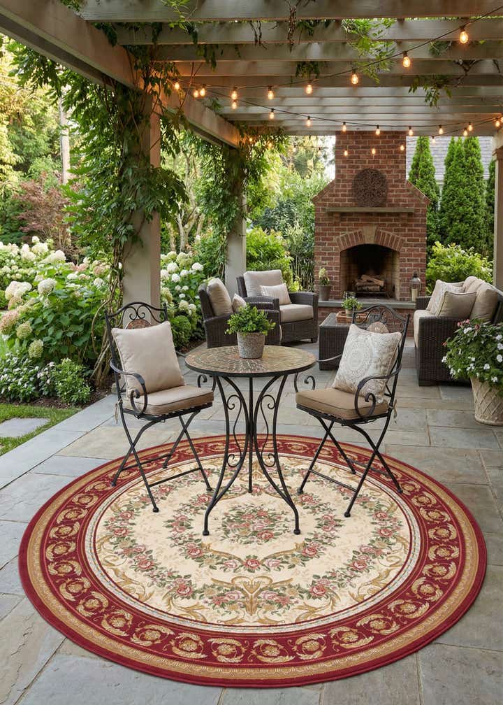 7' 10 x 7' 10 Easy-Clean Traditional Indoor / Outdoor Round Rug