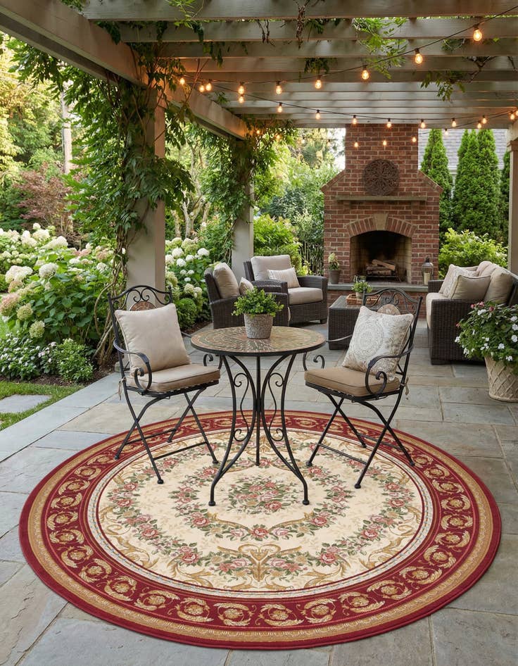 Detail image of 7' 10 x 7' 10  Washable Traditional Indoor / Outdoor Round Rug