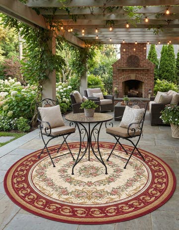 7' 10 x 7' 10 Easy-Clean Traditional Indoor / Outdoor Round Rug