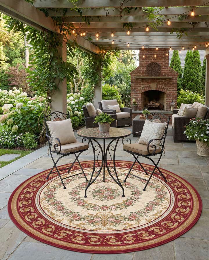 7' 10 x 7' 10 Easy-Clean Traditional Indoor / Outdoor Round Rug