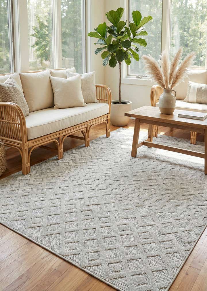 6' x 9' Easy-Clean Trellis Textured Indoor / Outdoor Rug