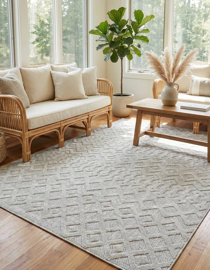 Detail image of 6' x 9'  Washable Trellis Textured Indoor / Outdoor Rug