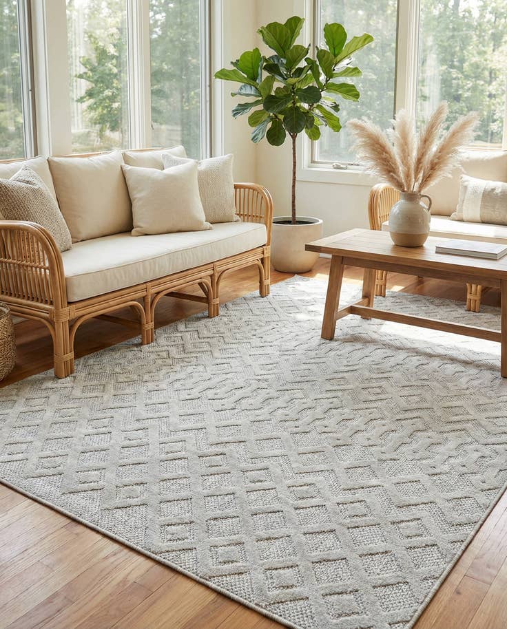 Detail image of 6' x 9' Easy-Clean Trellis Textured Indoor / Outdoor Rug