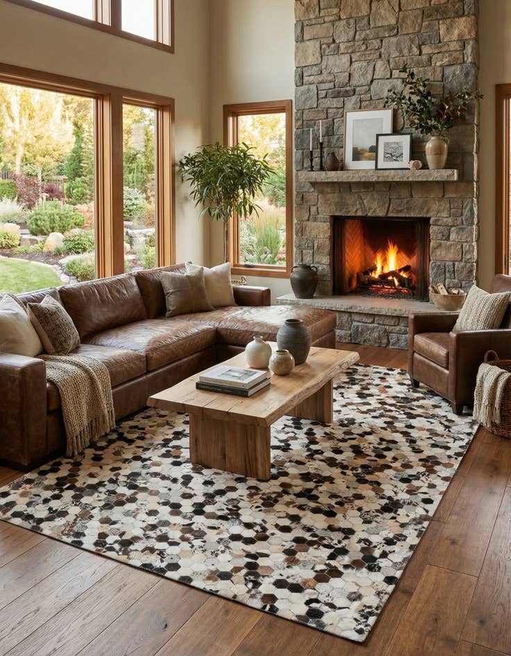 Detail image of 5' 1 x 8' 1 Cowhide Leather Rug