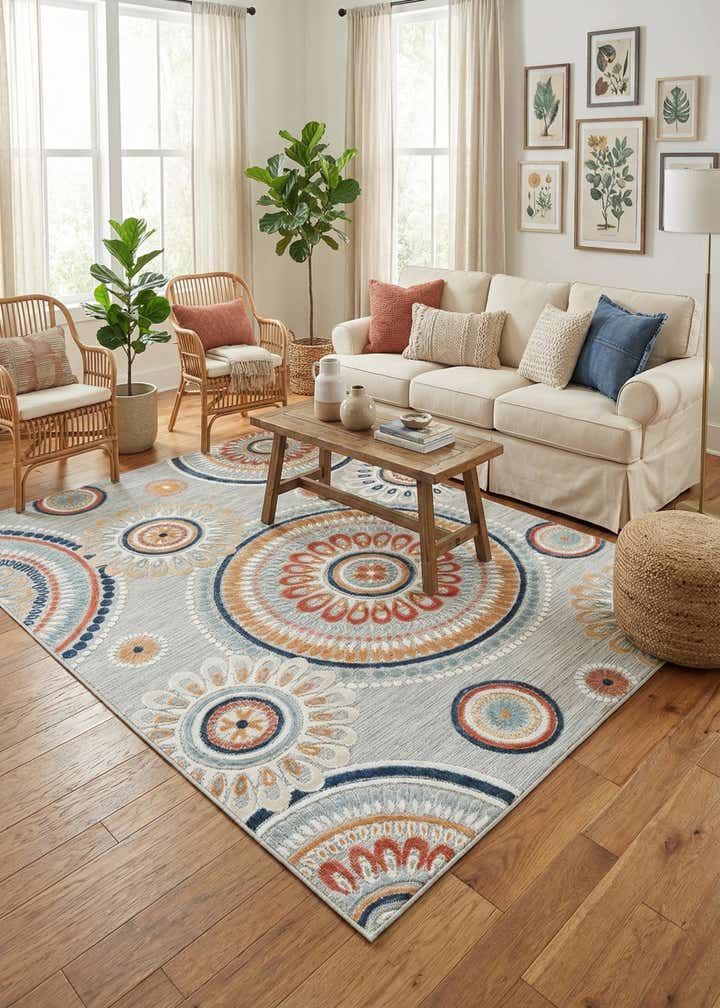 6' 4 x 9' Easy-Clean Botanical Indoor / Outdoor Rug