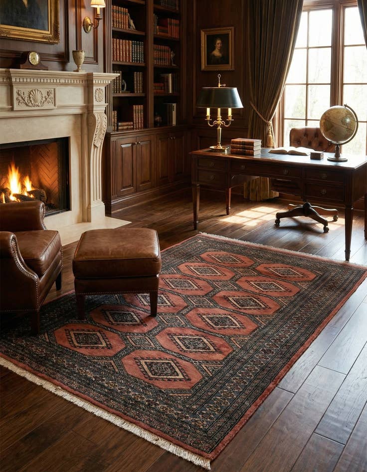 Detail image of 4' 2 x 6' 2  Hand Knotted Bokhara Oriental Wool Rug