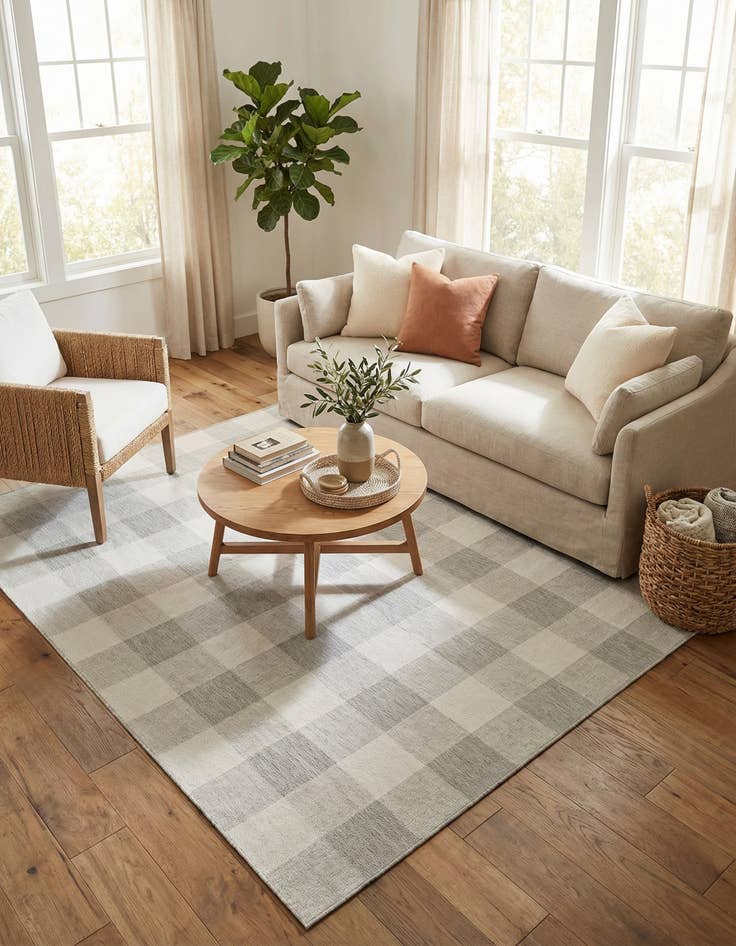 Detail image of  7' 10 x 10'  Washable Checkered Indoor / Outdoor Rug