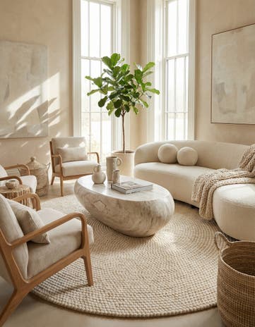 Ivory Felt Ball Wool Round Rug