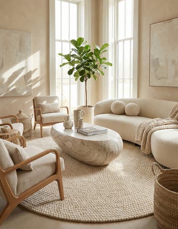 Ivory Felt Ball Wool Round Rug