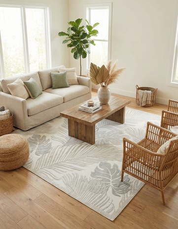 Gray Easy-Clean Botanical Indoor / Outdoor Rug