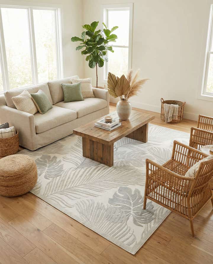 6' 4 x 9' Easy-Clean Botanical Indoor / Outdoor Rug