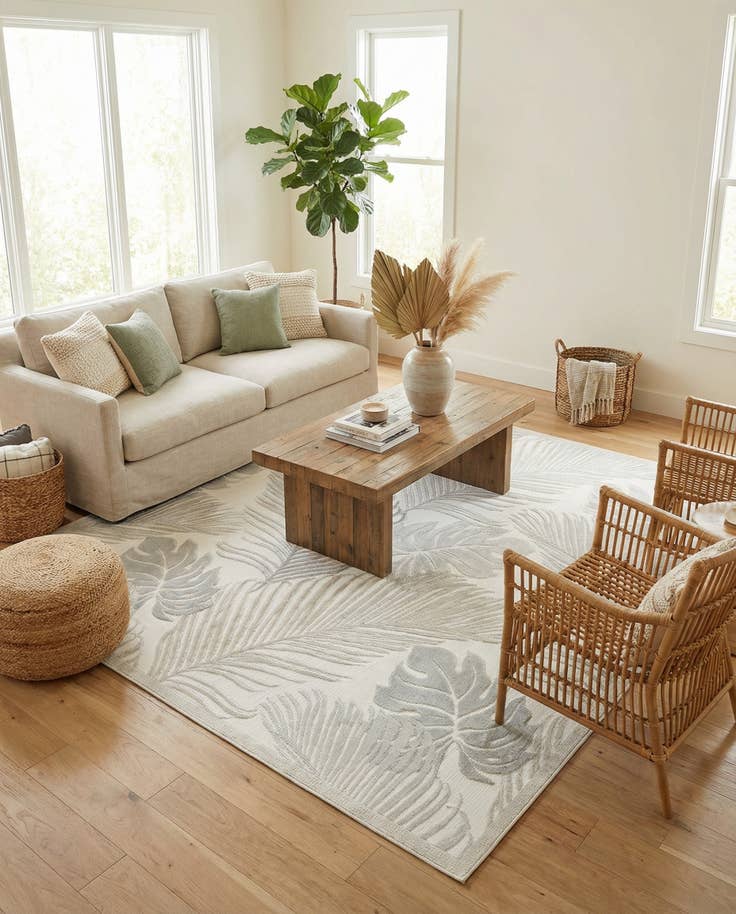 Detail image of 6' 4 x 9' Easy-Clean Botanical Indoor / Outdoor Rug