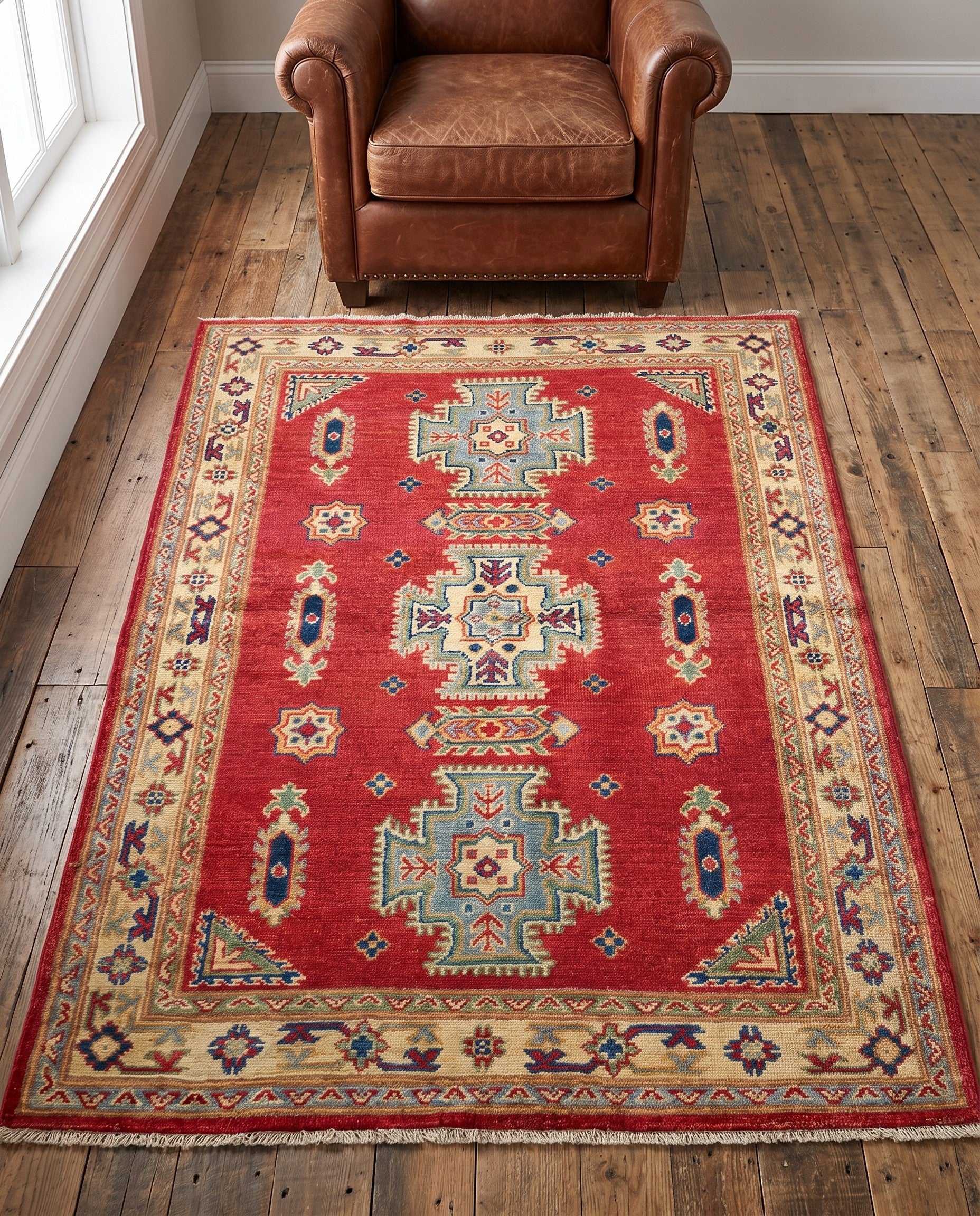 3' 5 x 4' 11 Hand Knotted Kazak Rug