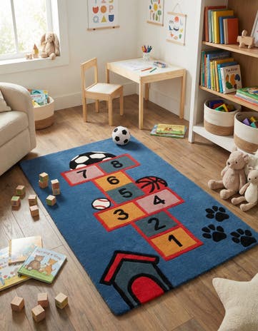 Blue and Orange Playtime Kids Wool Freeform Rug