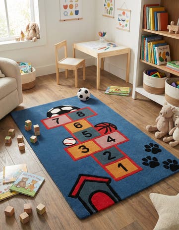 Blue and Orange Playtime Kids Wool Freeform Rug