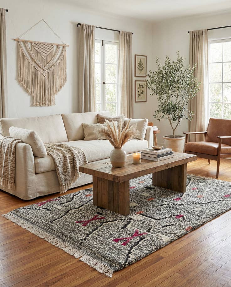 Detail image of 4' 2 x 6' 9 Hand Knotted Moroccan Wool Rug