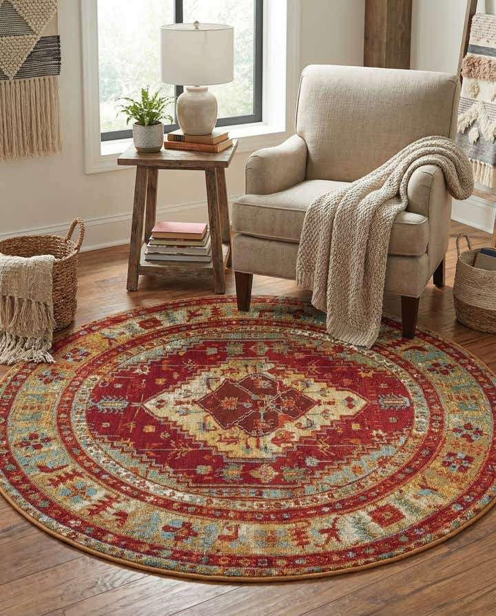 4' x 4' Easy-Clean Traditional Indoor / Outdoor Round Rug