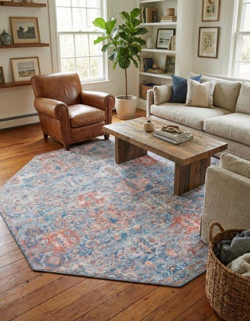 Blue Washable Timeless Octagon Rug