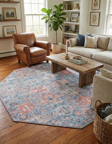 Blue Washable Timeless Octagon Rug