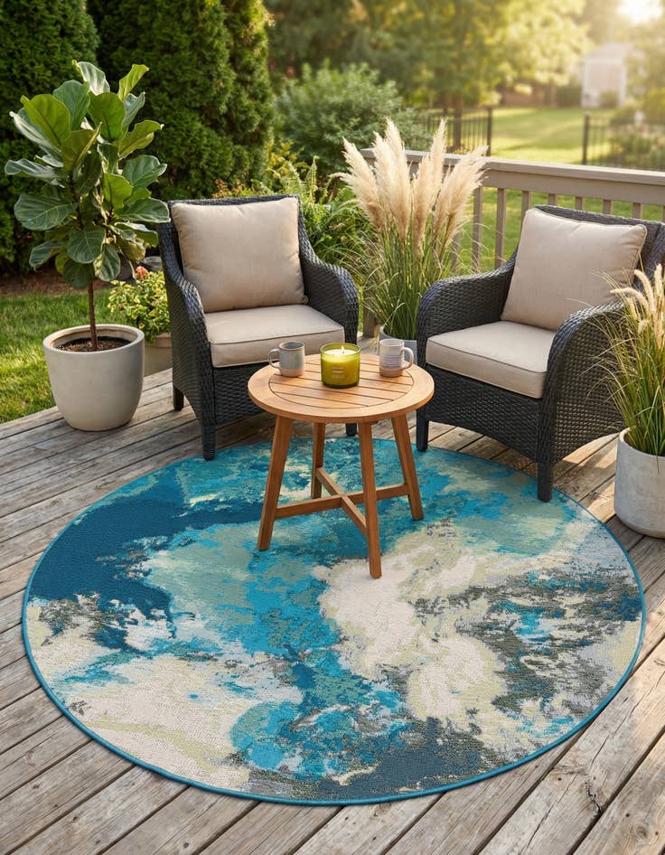 Detail image of 4' 1 x 4' 1  Washable Modern Indoor / Outdoor Round Rug