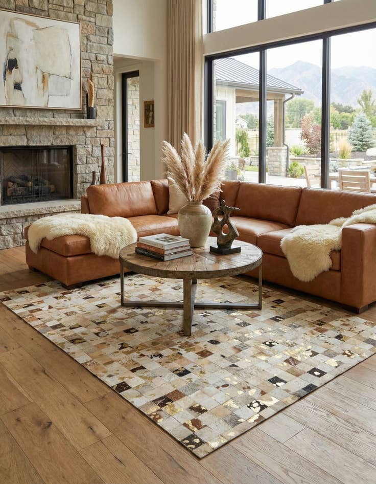 Detail image of  5' 3 x 8' Cowhide - Patchwork Rug