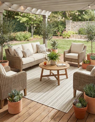 Green Easy-Clean Striped Indoor / Outdoor Square Rug