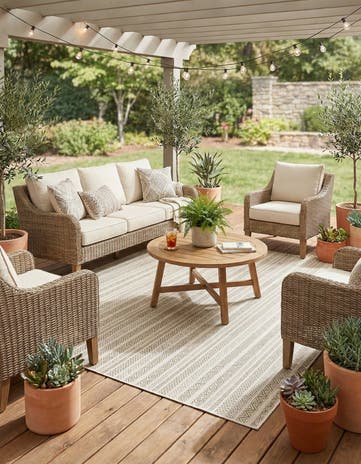 Green Easy-Clean Striped Indoor / Outdoor Square Rug