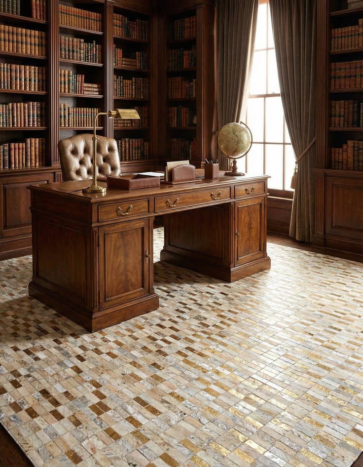 Detail image of 4' 10 x 8' 2 Cowhide Stocks Rug