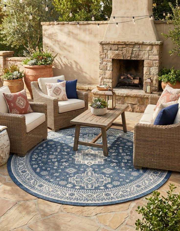Detail image of  13' x 13'  Washable Aztec Indoor / Outdoor Round Rug