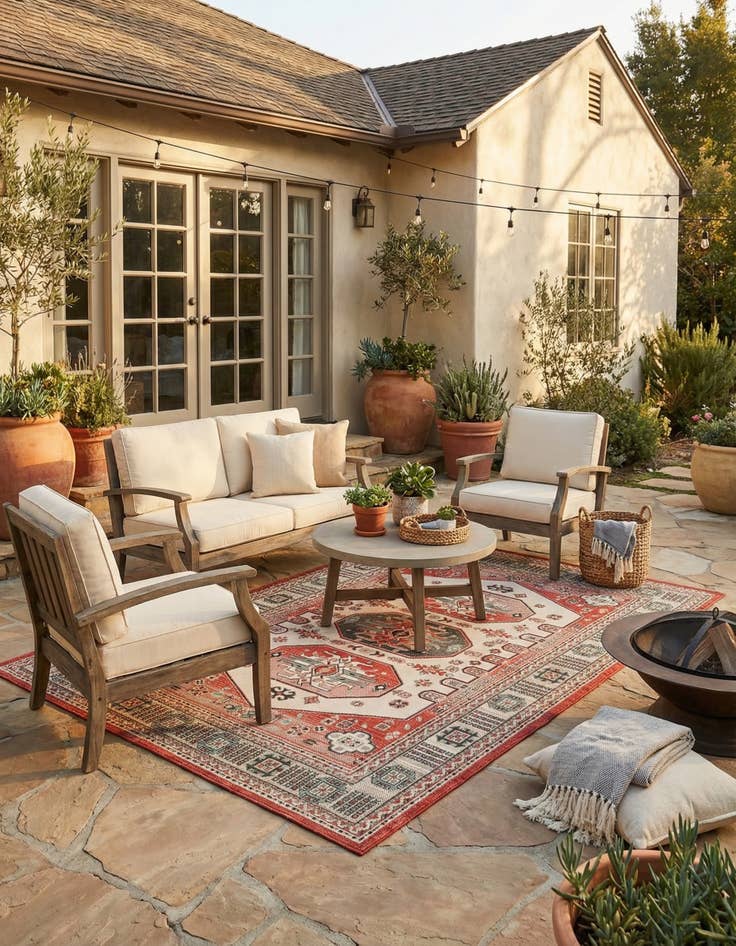 Detail image of 5' x 8'  Washable Traditional Indoor / Outdoor Rug